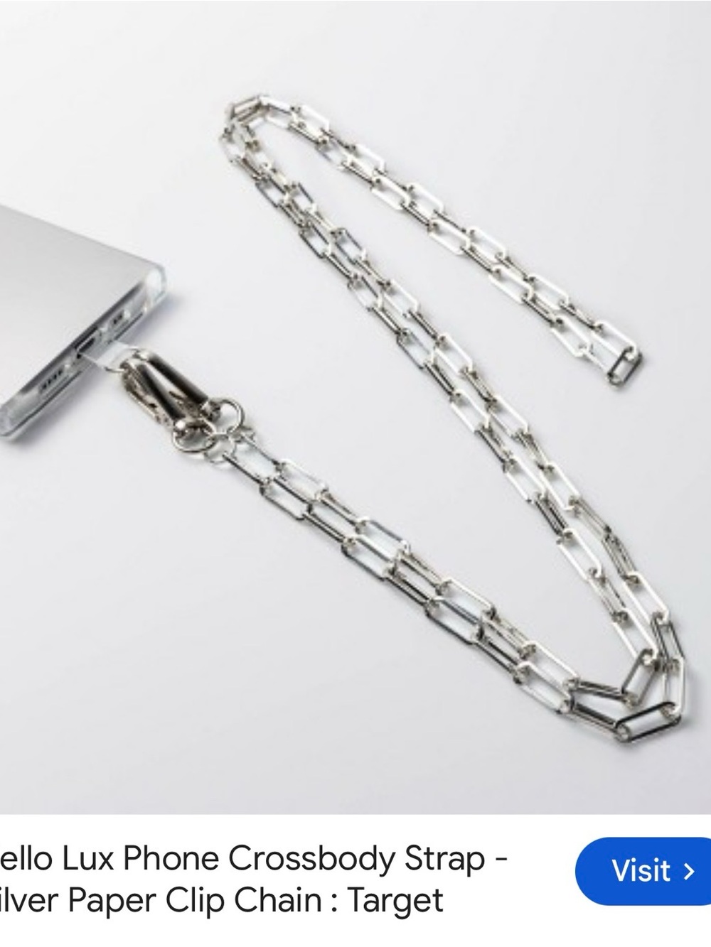 Silver Paper Clip Chain Crossbody Phone Strap